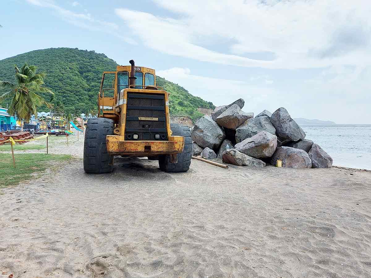 Boulders being moved at Frigate Bay